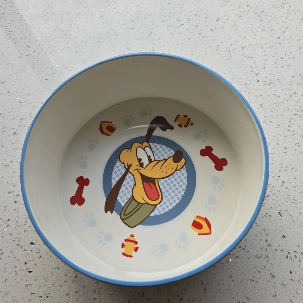 2006 Disney Pluto Dog, Popcorn, Cereal Bowl Ceramic 3 Inches Deep And